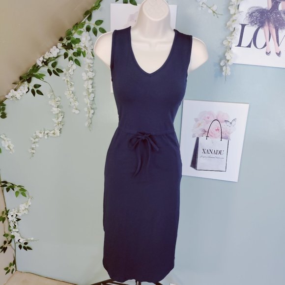 V-Neck Sleeveless Side Split Drawstring Waist Midi Length - Picture 1 of 5